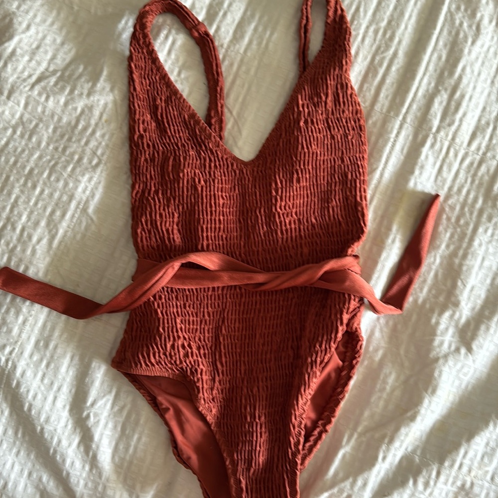 Solid striped size small crinkle one piece